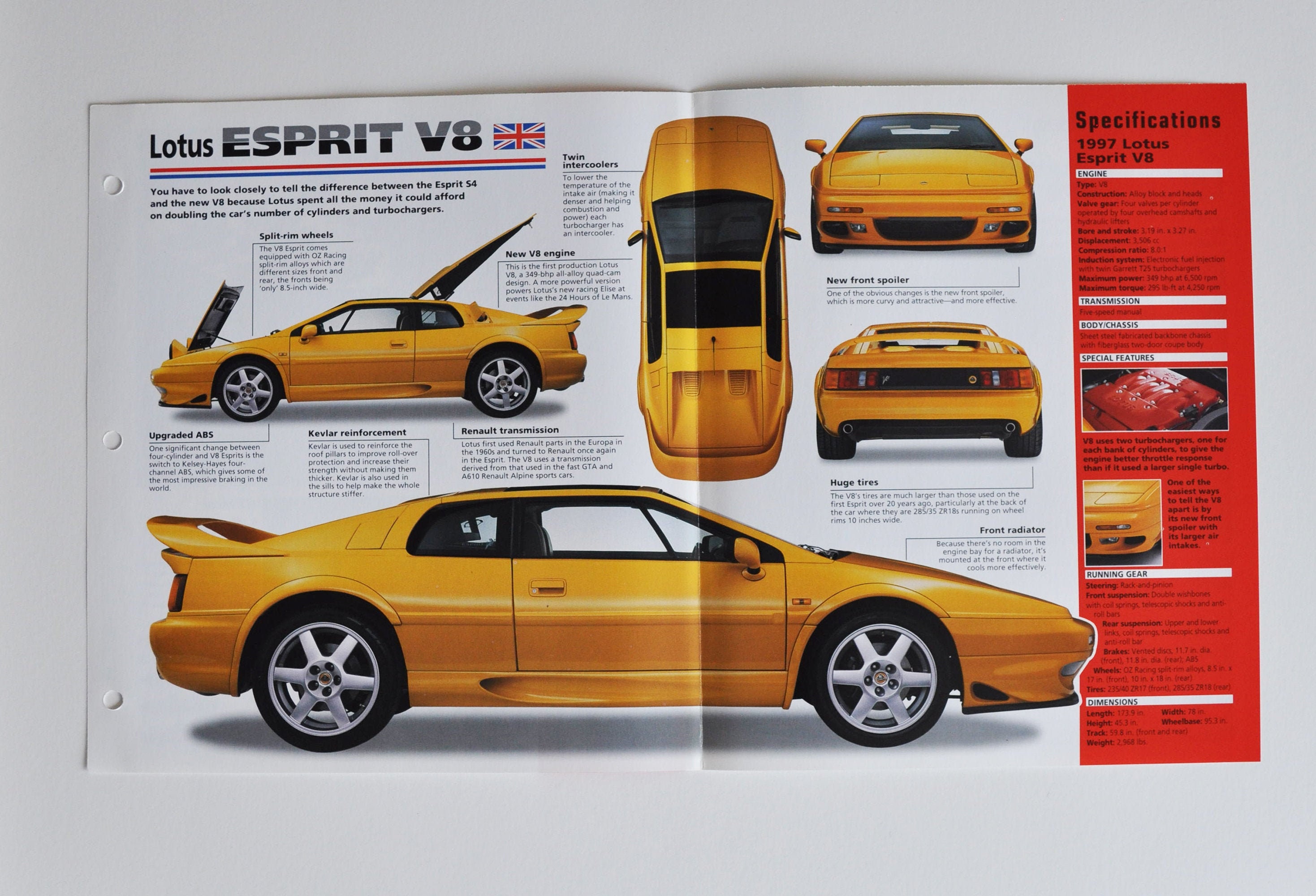 Spec Sheet Lotus Esprit V8 (1996-PRESENT) (car Photo Stat Info