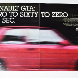 2-seitige Autoanzeige RENAUL GTA (motor company classic altes Fotoreklame-Print-Poster-Broschüre Autohaus Motors France Auto)