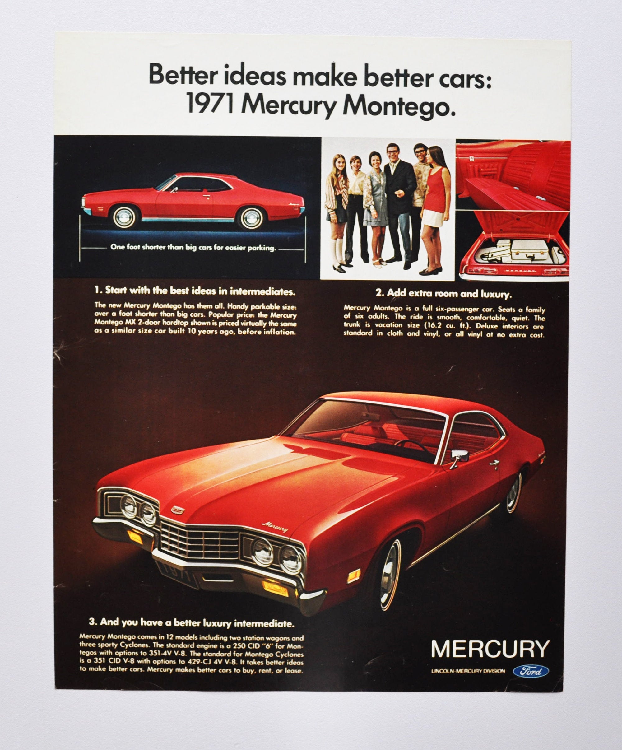 Large Mercury Car Ad - Vintage Original (1971 Mercury Montego