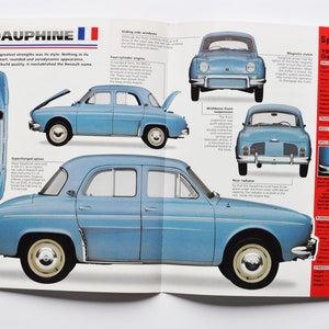 Hoja de especificaciones Renault Dauphine (1956-1968) (estadísticas de fotos del coche info especificaciones folleto piezas ad vintage auto france automobile sports SA Paris auto)