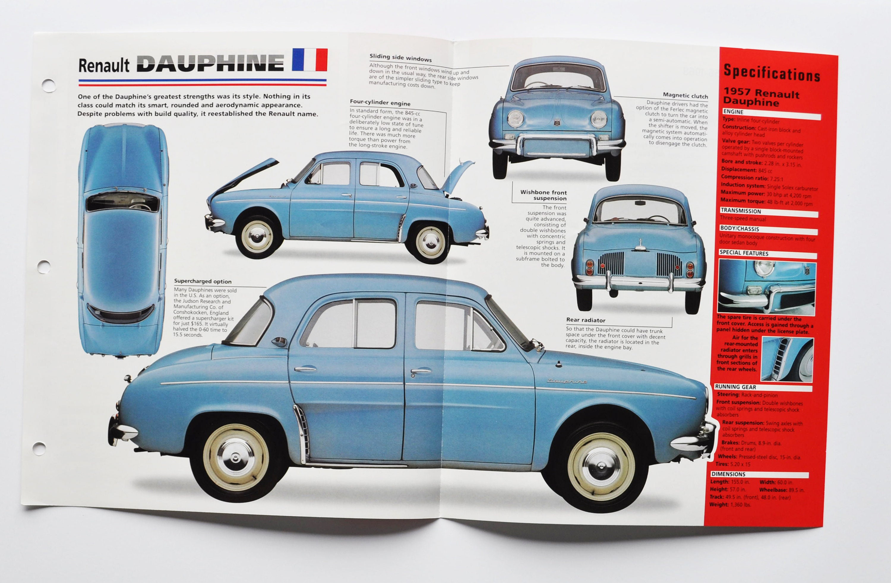 Spec Sheet Renault Dauphine (1956-1968) (car Photo Stat Info Specs