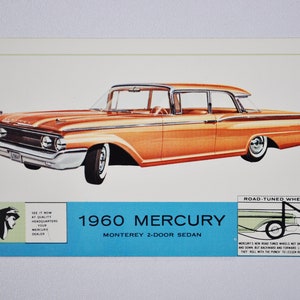 Carte postale 1960 Mercury Monterey 2-Door Sedan (concessionnaire automobile, carte postale de concession automobile, brochure de la société automobile Ford, photo classique rétro)