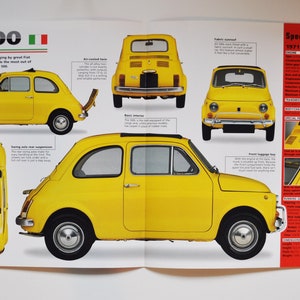 Spec Sheet Fiat 500 (1957-1975) (Auto Foto Stat Info Specs Broschüre Teile Ad Print alte Vintage Race Engine Sport Italien Turin Auto)