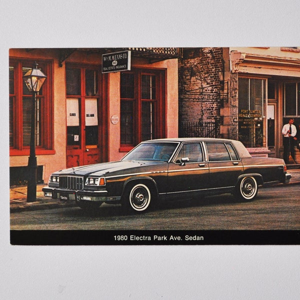 Carte postale Buick - 1980 Electra Park Avenue Ave Sedan (concessionnaire automobile concessionnaire automobile carte postale annonce vieux classique américain GM General Motors)