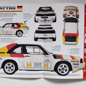 Fiche technique Audi Quattro (1980-1991) (photo de voiture stat info spécifications brochure impression pièces annonce vintage classique sport rapide course auto allemande AG VW)