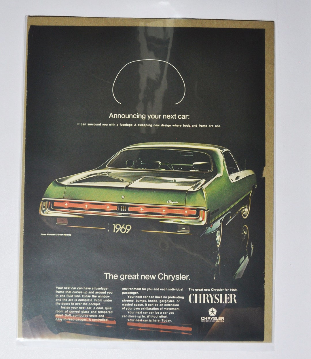Large Car Ad 1969 Chrysler 300 2door Hardtop (motor Company Classic