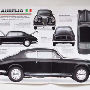 Fiche technique Lancia Aurelia (1951-1958) (photo de voiture stat info brochure pièces ad print old vintage race sports italy turin auto europe)