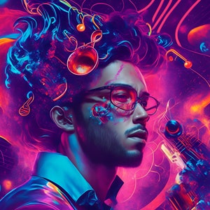 Digital Print of Abstract and Vibrant Portrait of a Musician  | 2 Different Images Included!