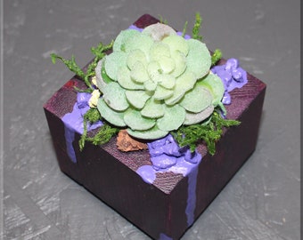 Cosmic Box Faux Succulent Floral Arrangement w/Handcrafted Wooden Planter - Green Goblin mini Cosmic Box Faux Succulent Floral Arrangement w/Handcrafted Wooden Planter - Green Goblin mini
