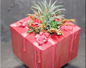 Cosmic Box Faux Succulent Floral Arrangement w/Handcrafted Wooden Planter - Green Goblin mini Cosmic Box Faux Succulent Floral Arrangement w/Handcrafted Wooden Planter - Green Goblin mini