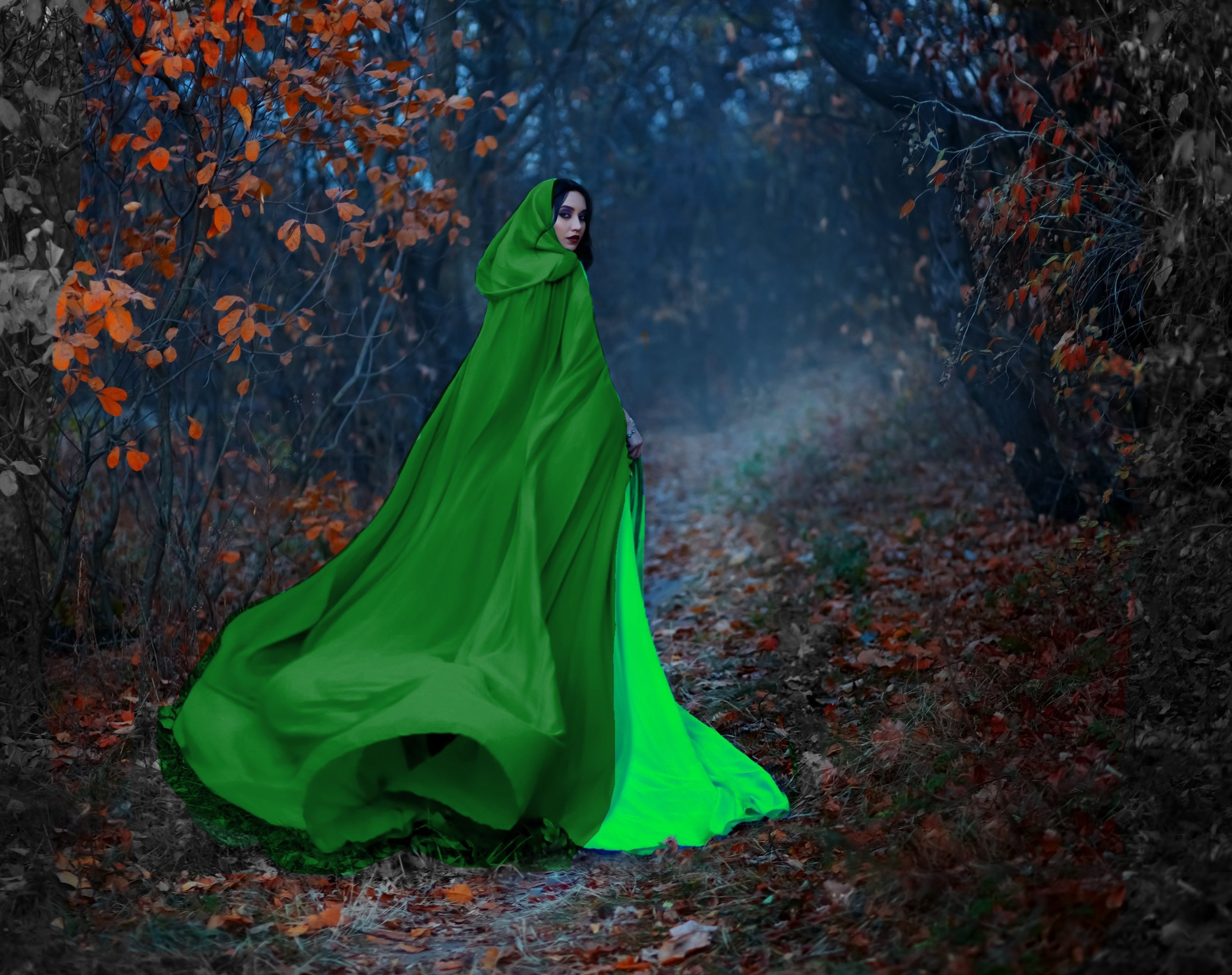 Many Colors/ Green Beautiful Full Size Satin Cape With Hood/ Halloween
