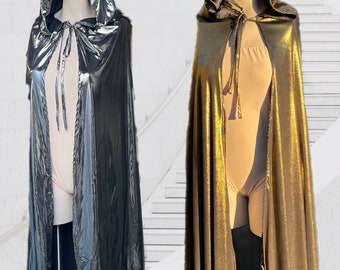 Silver or Gold full size cape with hood/ Halloween costume cape/ cosplay cape / medieval cloak / oversized hood/
