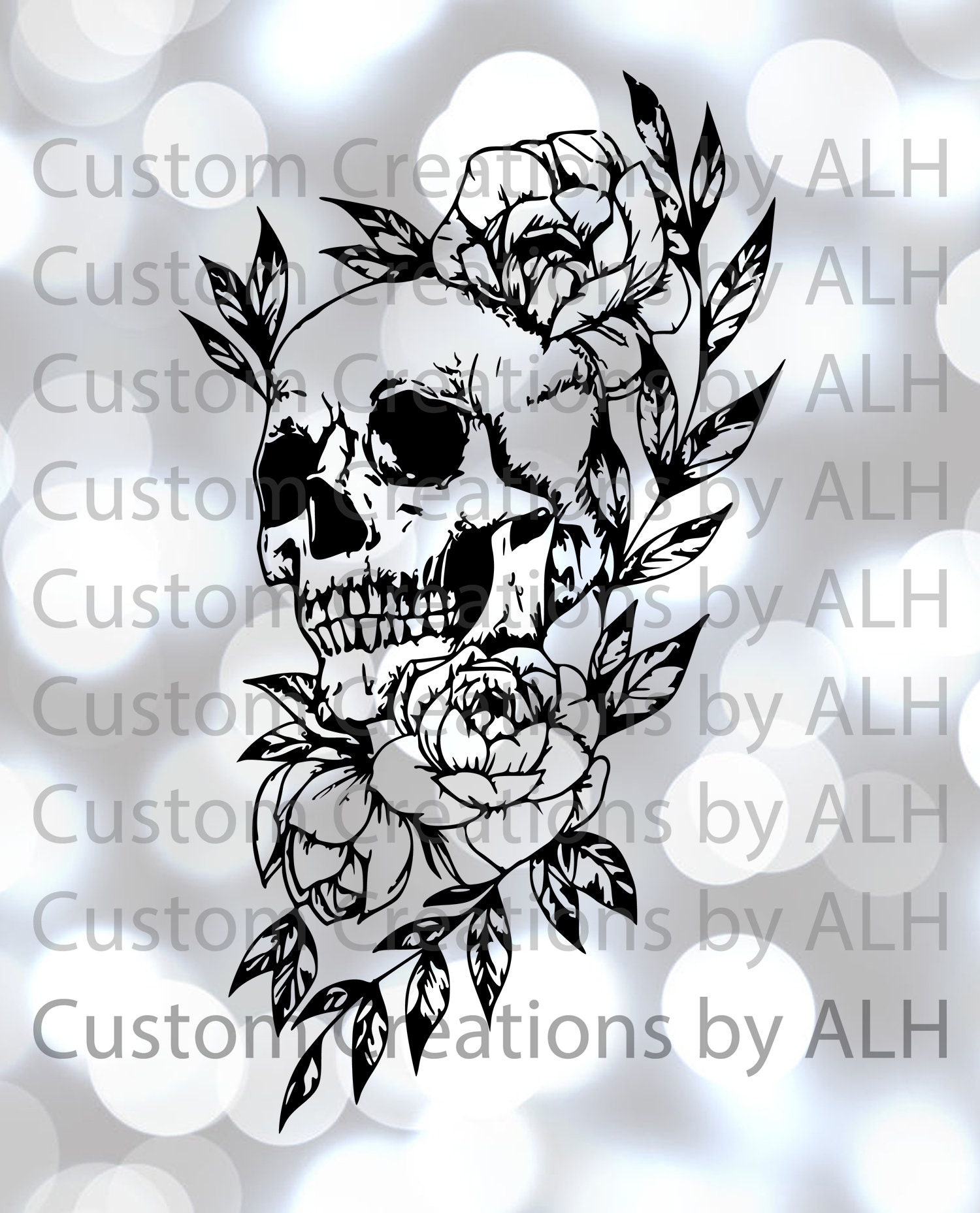 Skull and Flowers SVG Cutfile Cricut Silhouette - Etsy UK