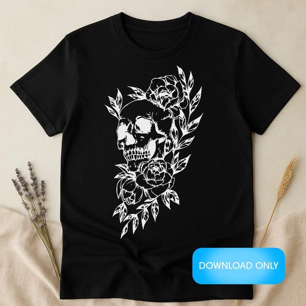 Skull and Flowers SVG Cut File | Cricut & Silhouette Design | Floral Skull Clipart