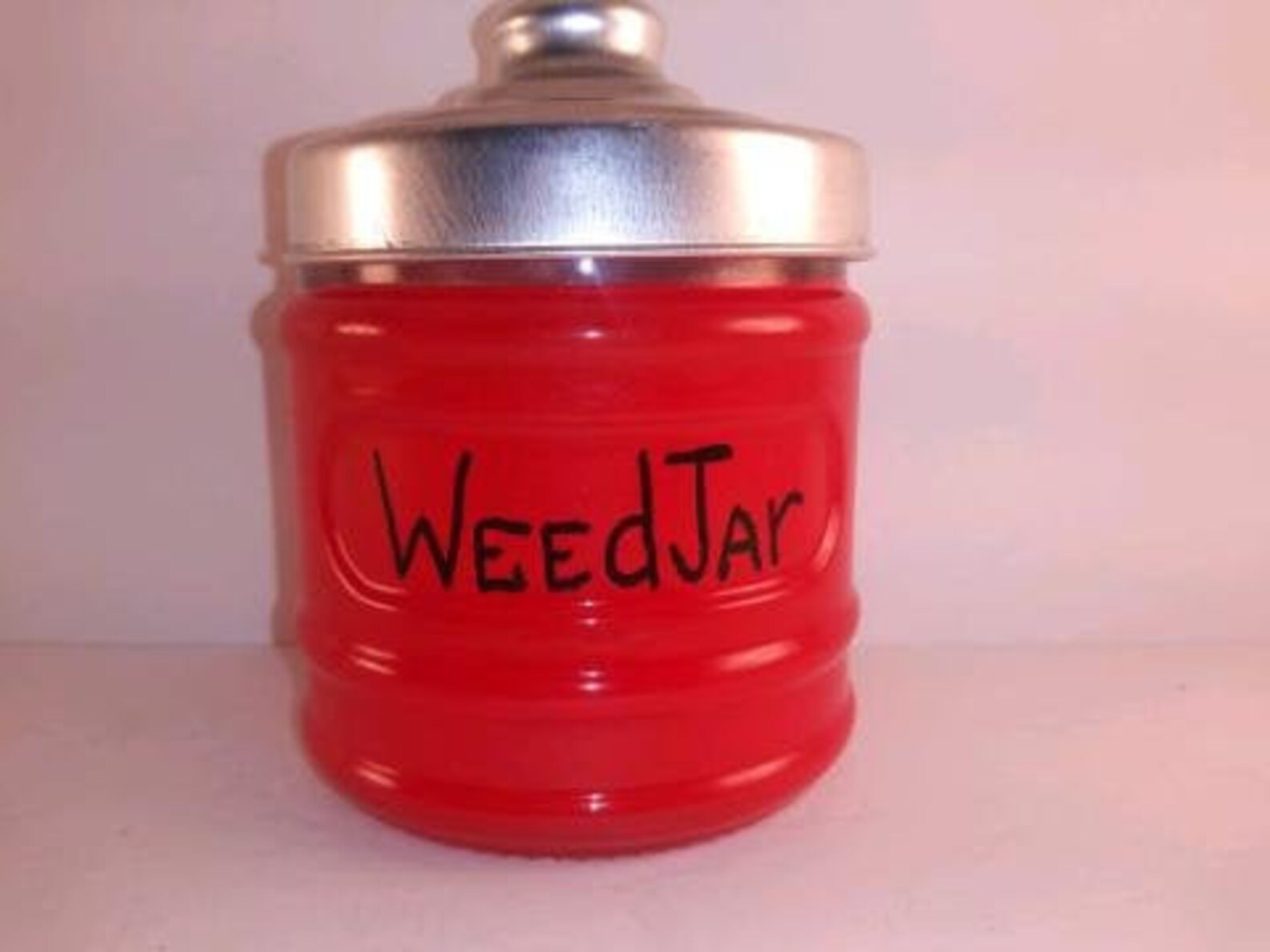 Handpainted Red Glass Jar with Silver Lid Etsy