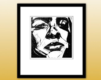 Woodcut ~ "Complicated Spirit". High fidelity artwork available for immediate download. Print and display as wall art, greeting cards, etc.