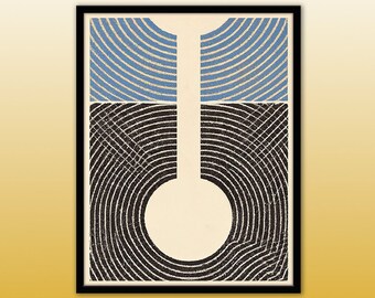 Mid-century modern art print - "Blue Sunset". Print and display as wall art, greeting cards, etc.