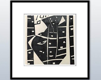 Corazon ~ Expressionist woodcut digital print for immediate download and self-printing.