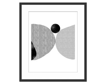 Black Marble in Crevice Mid century style woodblock print. Scandinavian period collage using shapes. Download instantly and print from home.