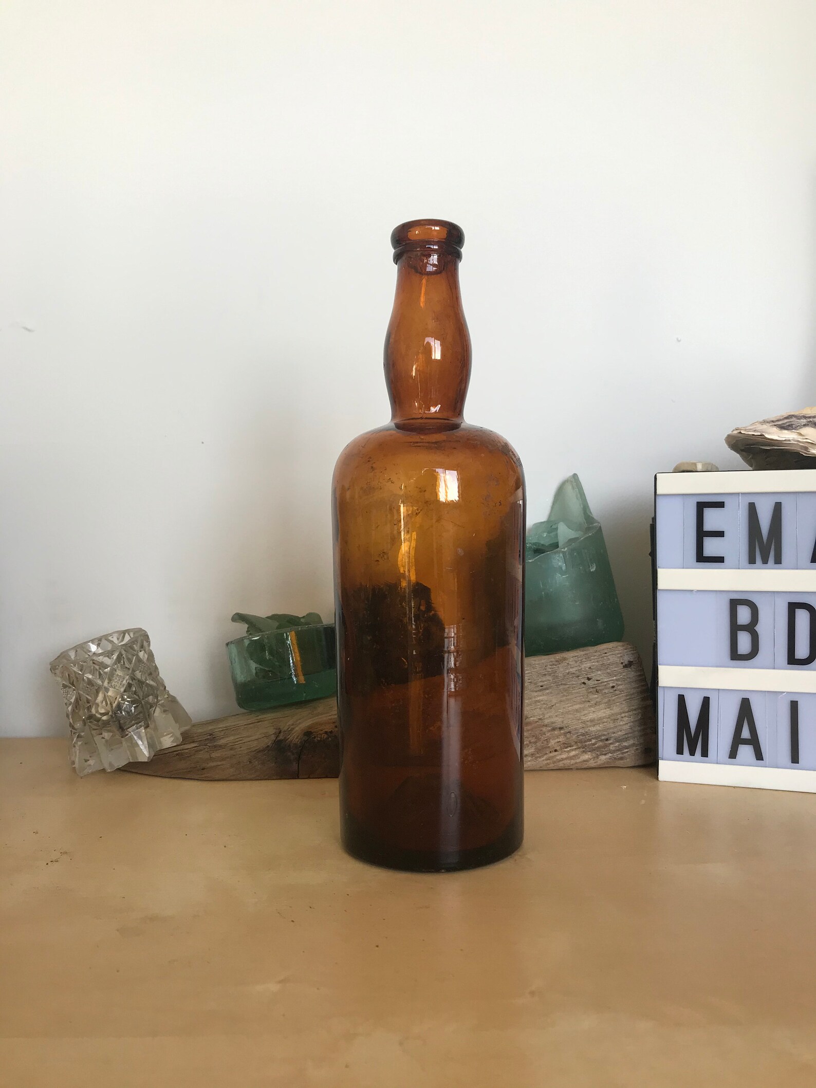 Antique Brown Beer Bottle With Unusual Neck Etsy