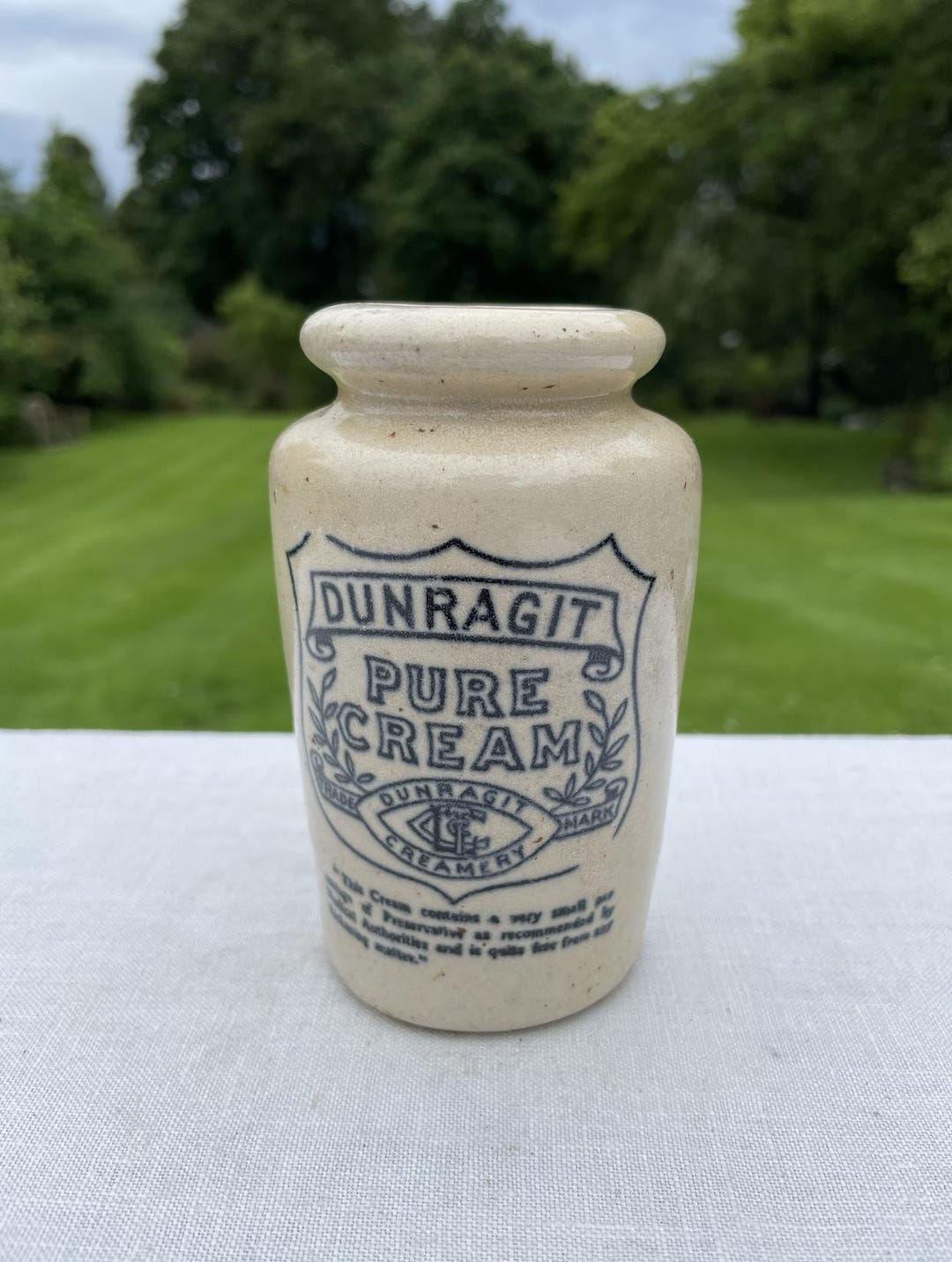 Rare Vintage Victorian dunragit Printed Stoneware Pure Cream Pot In 
