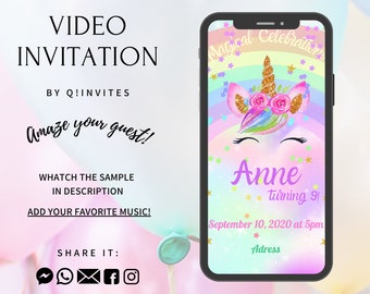 Unicorn Birthday Video Invitation: Animated Kids Party