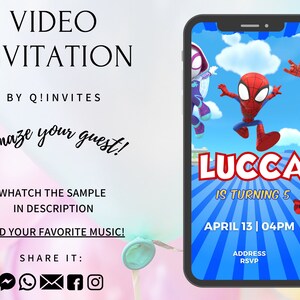 Spidey Video Invitation,Spidey, Spidey Animated Invitation, Spidey Birthday Invitaion, Spidey Party, Spidey and His Amazing Friends Video