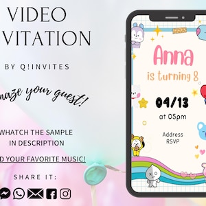 BT21 Video Invitation, BT21, BT21 Animated Invitation,BT21 Birthday Invitation, BT21 Party, BT21 invitation, BT21 Theme