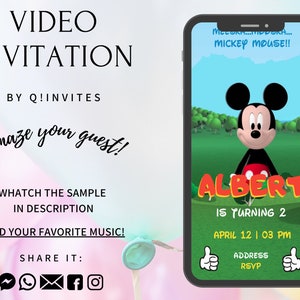 Mickey mouse Video Invitation,Mickey mouse, Mickey mouse Invitation, Mickey mouse Birthday Invitaion, Mickey mouse Party, Mickey and friends