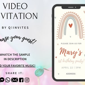 Boho Rainbow Video Invitation, Boho Rainbow, Boho Rainbow Animated Invitation, Boho Rainbow Birthday Invitaion,Boho Rainbow Party, Boho