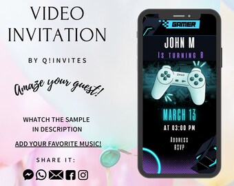 Gamer Birthday Video Invitation, Animated Party Invite