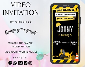 Construction Birthday Video Invitation
