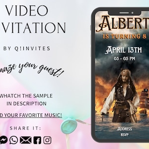 Pirates of the Caribbean Video Invitation,Pirates of the Caribbean, Pirates of the Caribbean Animated Invitation, Jack Sparrow invitation