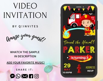 Firefighter Birthday Video Invitation: Animated Fire Truck Invite