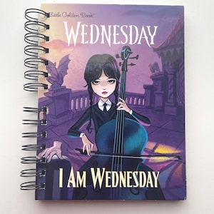 Wednesday Repurposed Children&#39;s StoryBook, Upcycled Junk Journal, Gift for Writers, Spooky Goth Girl Recycled Scrapbook Diaries, Planner