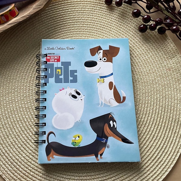 Secret Life of Pets/Little Golden Book/ Repurpose Journal/ Up-cycled Junk Journals/ Storybook Notebooks/ Baby Shower Gift/ Guest Book/Gift