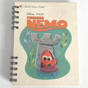 Clown Fish Recycled Little Golden StoryBook Journal,Upcycled Junk Journal,Gift for Writers,Repurposed Junk Journal, Handmade Blank Notebook