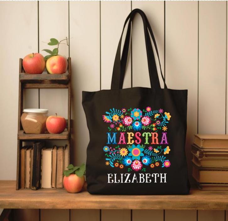 Spanish Teacher Floral Maestra Tote Bag, Back to School Personalized ...