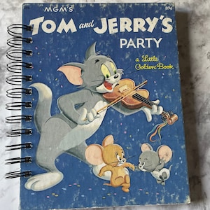 Vintage Cat and Mouse Repurposed Little Golden Junk Journal, Upcycled Kids Storybook Journal, Scrapbook, Gift for Writers, Daily Planner