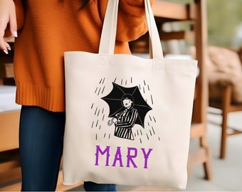 Wednesday Square Custome Tote, Personalized Tote Bag, Canvas Shoulder Bag,Reusable Sack,Halloween Gift Bag, Recycled Bag, Goth Aesthetic Bag