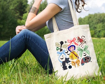 Coraline Canvas Tote Bag, Button Eyes Shoulder Bag