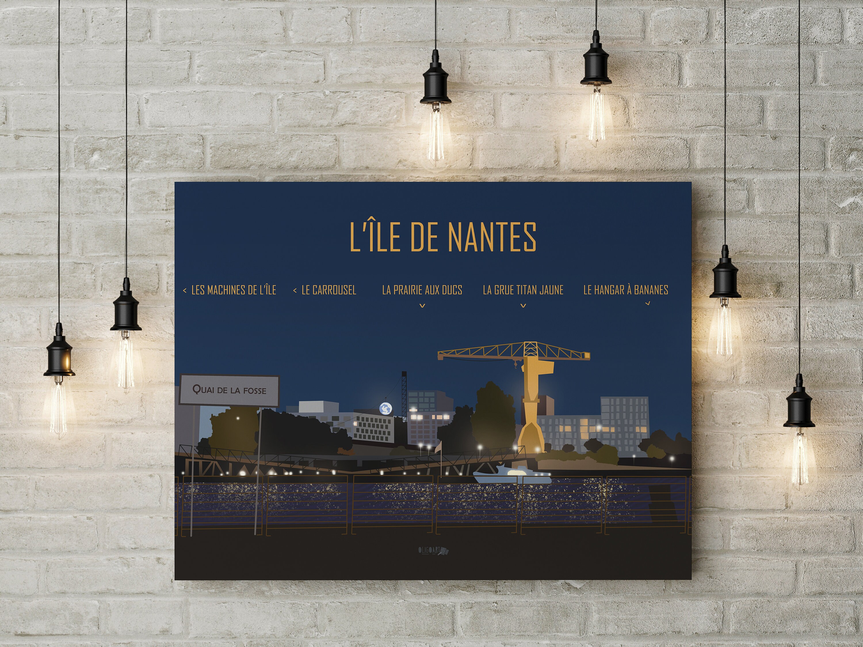 Affiche Nocturne de L'île Nantes et Sa Grue Jaune
