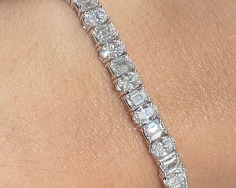 Oval & Emerald Cut Diamond Tennis Bracelet, Gift for her, for wedding, for anniversary