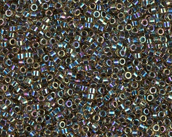 DB0089 Miyuki Delica Beads Size 11/0 Blue Lined Light Topaz AB Sold 50 grams