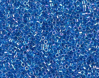 DB0077 Miyuki Delica Beads Size 11/0 Blue Lined Crystal AB Sold 50 grams