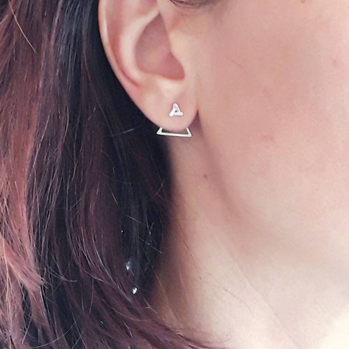 Triangle Ear Jackets Geometric Earrings Silver Ear Jackets Etsy