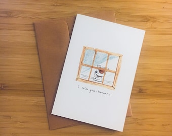 Te extraño, tarjeta de acuarela hooman