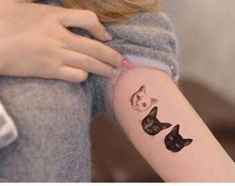 Tatouage Temporaire Tatouage De Fleur De Chat Tatouage Etsy France