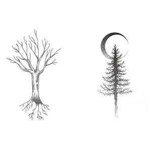 Set of 2 Black Moon Trees Temporary Tattoo Vintage Fake | Etsy