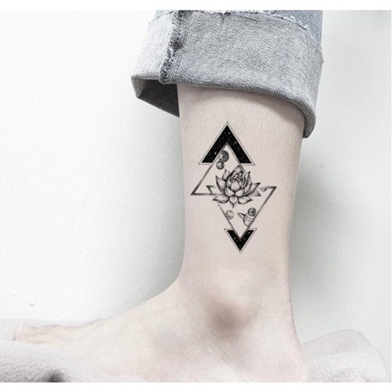 Triangle Lotus Floral Flower Planets Temporary Tattoo Vintage Etsy